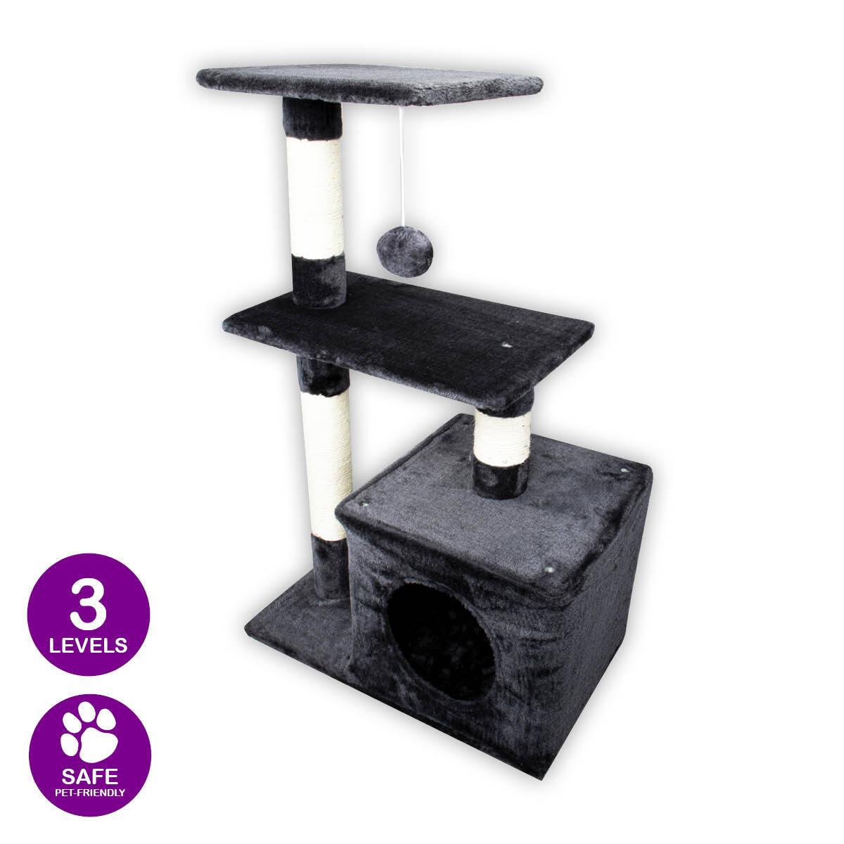 Pet Basic 3 Level Cat Scratching Tower &amp; Playhouse Scratch 80 x 40 x 50cm - John Cootes