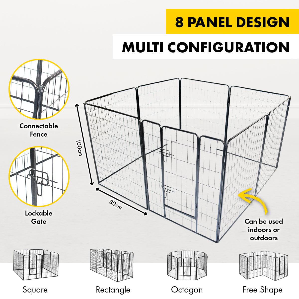 Pet Basic 8 Panel Pet Playpen Exercise Enclosure Cage Puppy Dog 80cm x 100cm - John Cootes