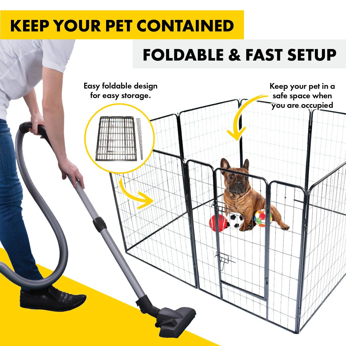 Pet Basic 8 Panel Pet Playpen Exercise Enclosure Cage Puppy Dog 80cm x 100cm - John Cootes