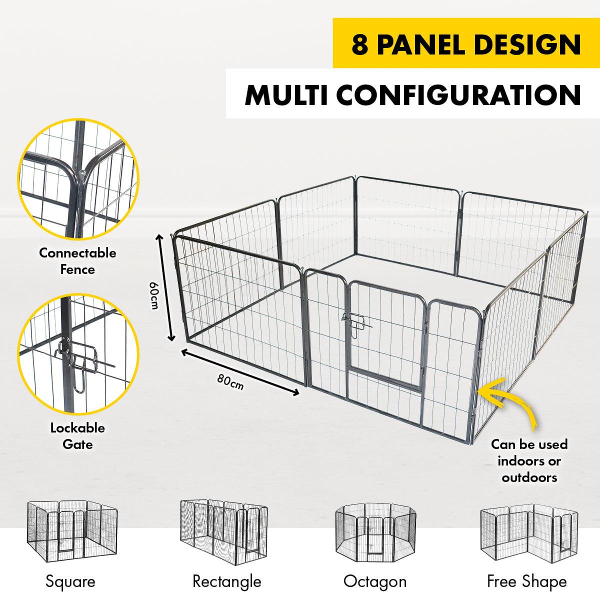Pet Basic 8 Panel Pet Playpen Exercise Enclosure Cage Puppy Dog 80cm x 60cm - John Cootes