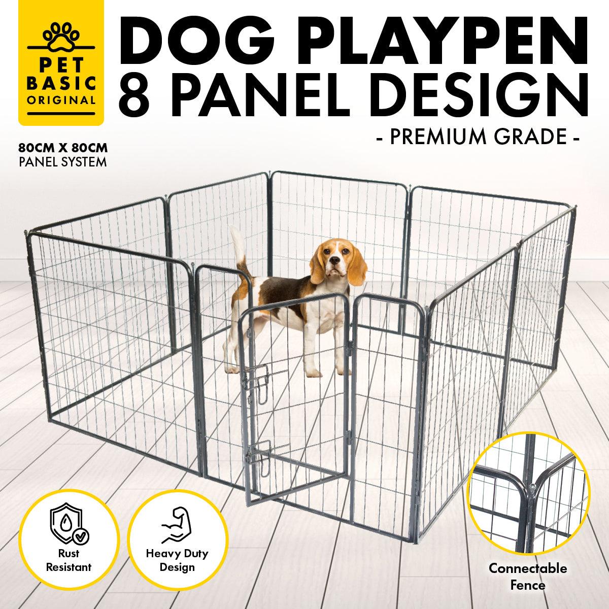 Pet Basic 8 Panel Pet Playpen Exercise Enclosure Cage Puppy Dog 80cm x 80cm - John Cootes