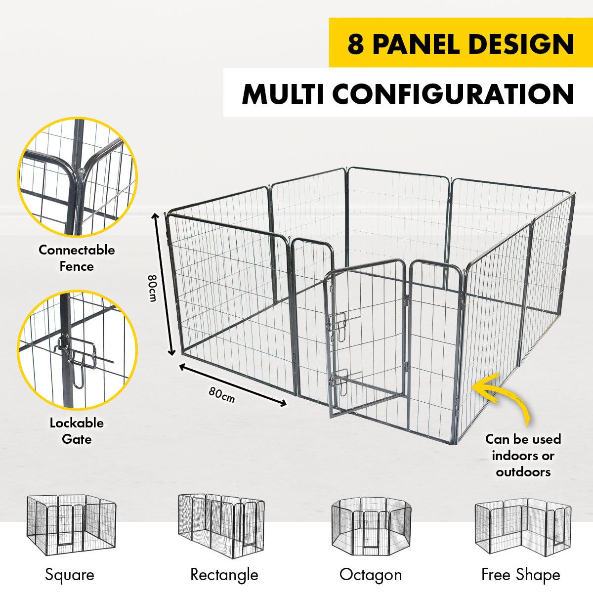 Pet Basic 8 Panel Pet Playpen Exercise Enclosure Cage Puppy Dog 80cm x 80cm - John Cootes