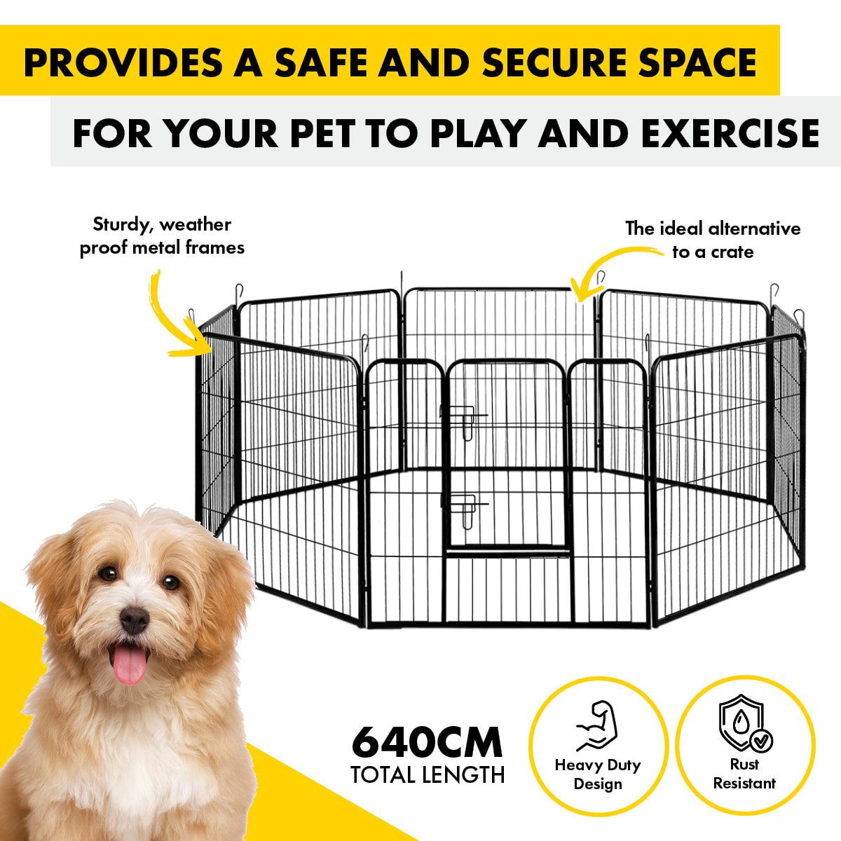 Pet Basic 8 Panel Pet Playpen Exercise Enclosure Cage Puppy Dog 80cm x 80cm - John Cootes