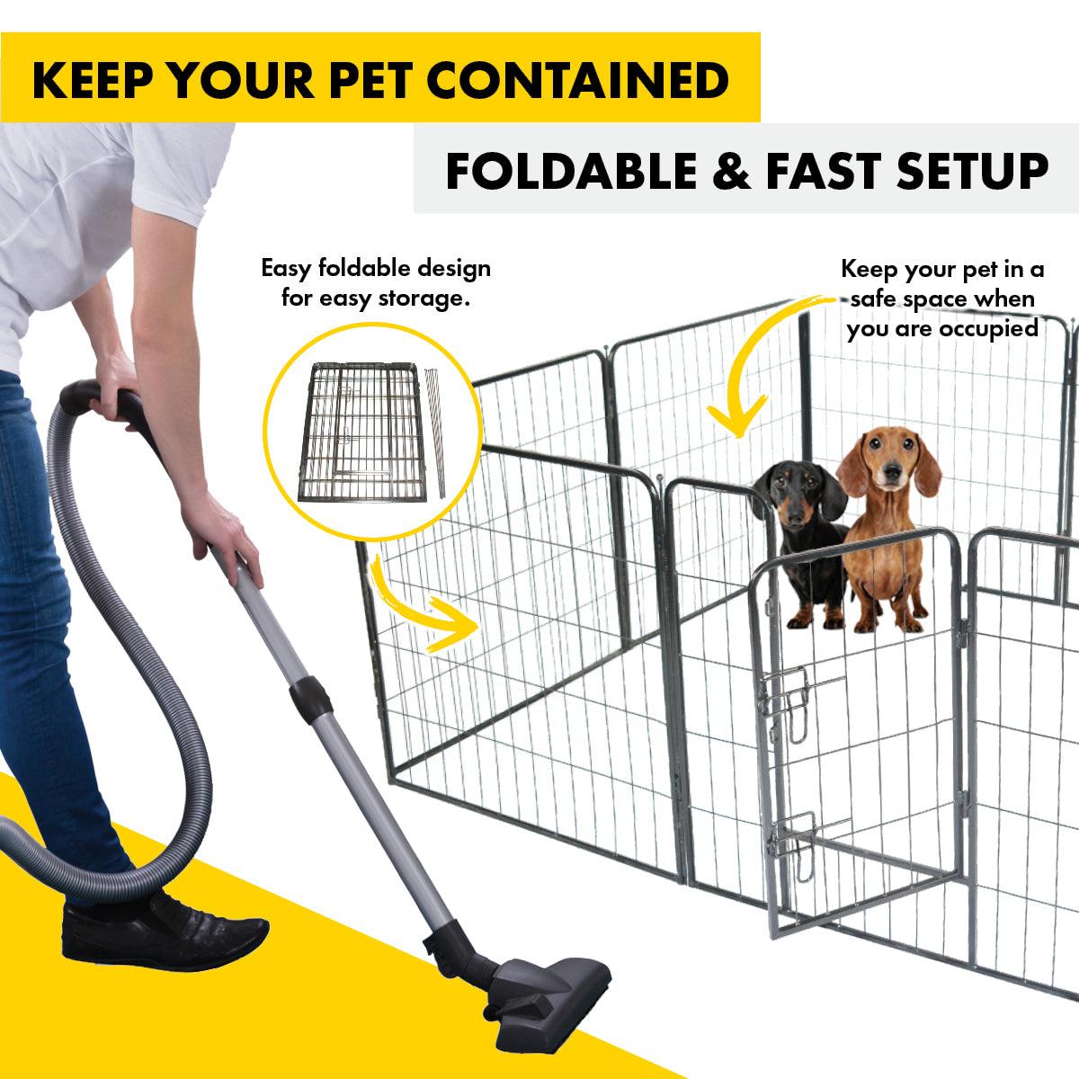 Pet Basic 8 Panel Pet Playpen Exercise Enclosure Cage Puppy Dog 80cm x 80cm - John Cootes