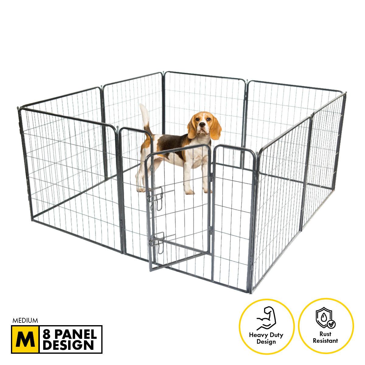 Pet Basic 8 Panel Pet Playpen Exercise Enclosure Cage Puppy Dog 80cm x 80cm - John Cootes
