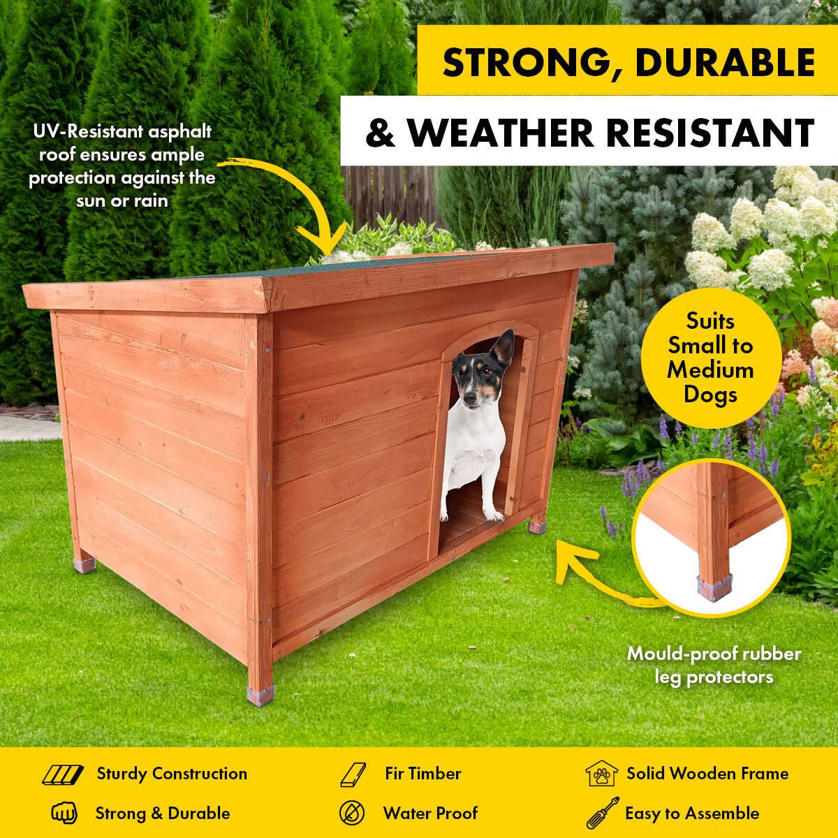 Pet Basic Dog Kennel Weather Resistant Timber Elevated Lift Top Roof 116cm - John Cootes