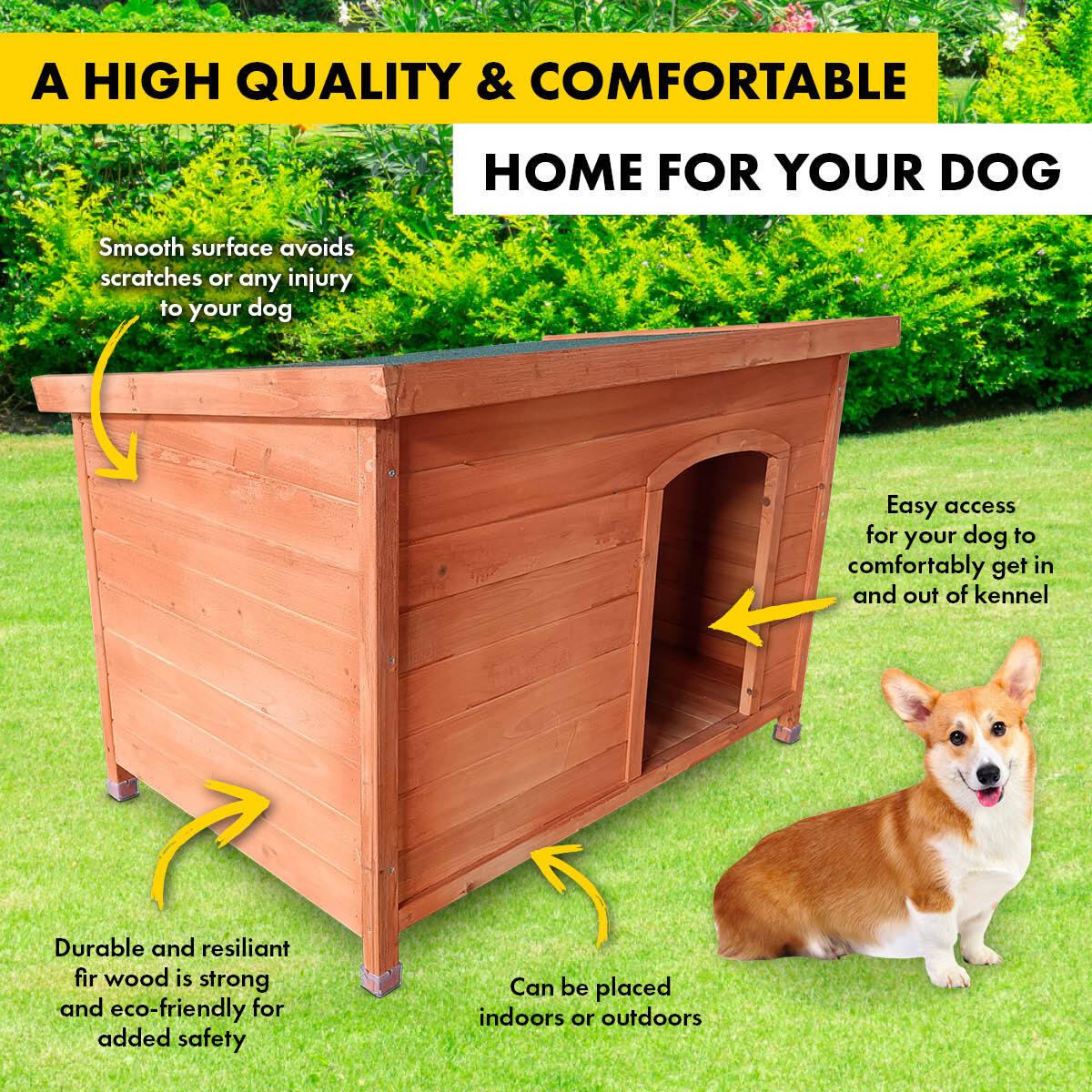 Pet Basic Dog Kennel Weather Resistant Timber Elevated Lift Top Roof 116cm - John Cootes