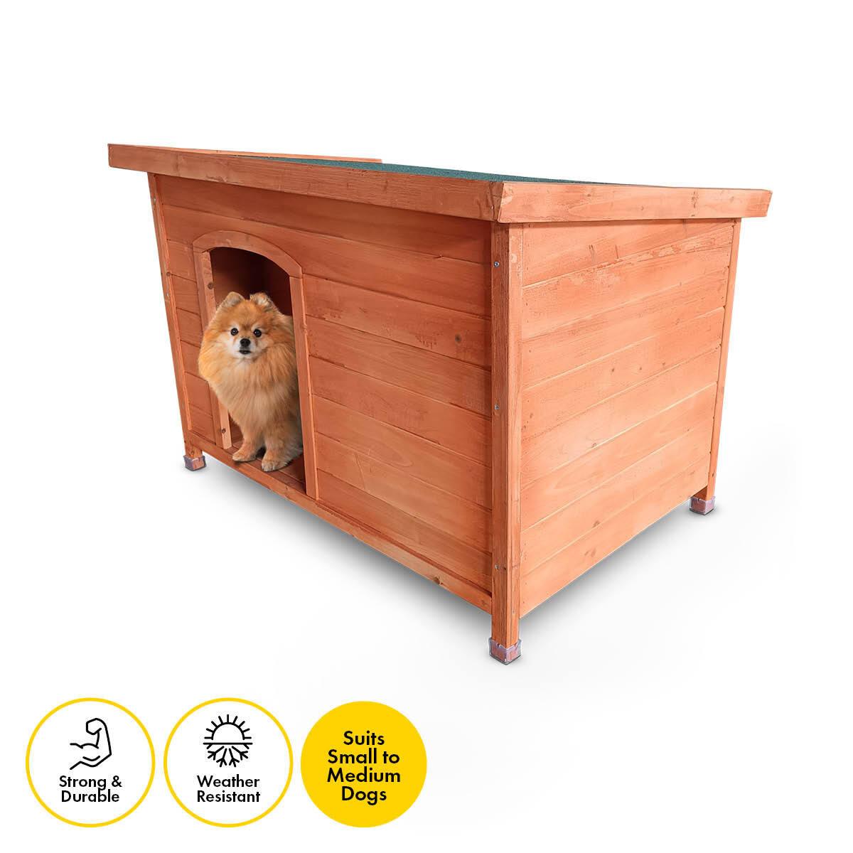 Pet Basic Dog Kennel Weather Resistant Timber Elevated Lift Top Roof 116cm - John Cootes