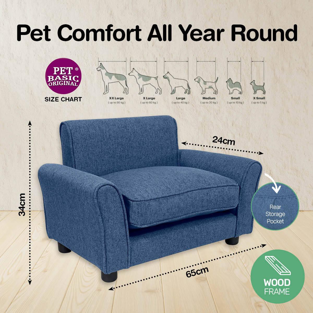 Pet Basic Pet Chair Bed Stylish Luxurious Sturdy Washable Fabric Blue 65cm - John Cootes