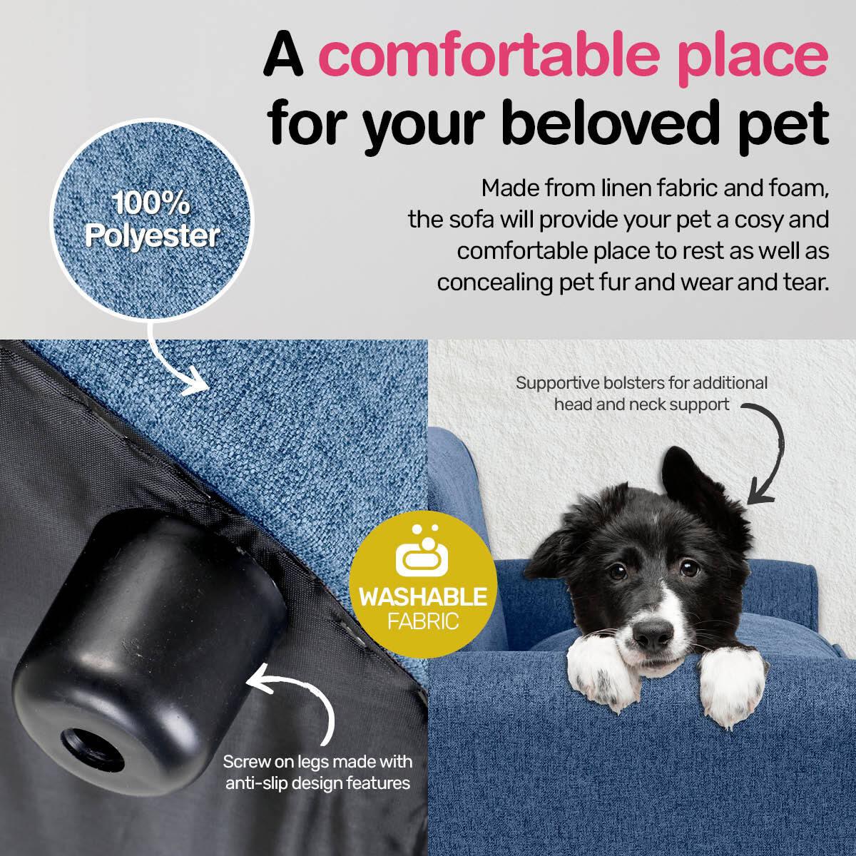 Pet Basic Pet Chair Bed Stylish Luxurious Sturdy Washable Fabric Blue 65cm - John Cootes