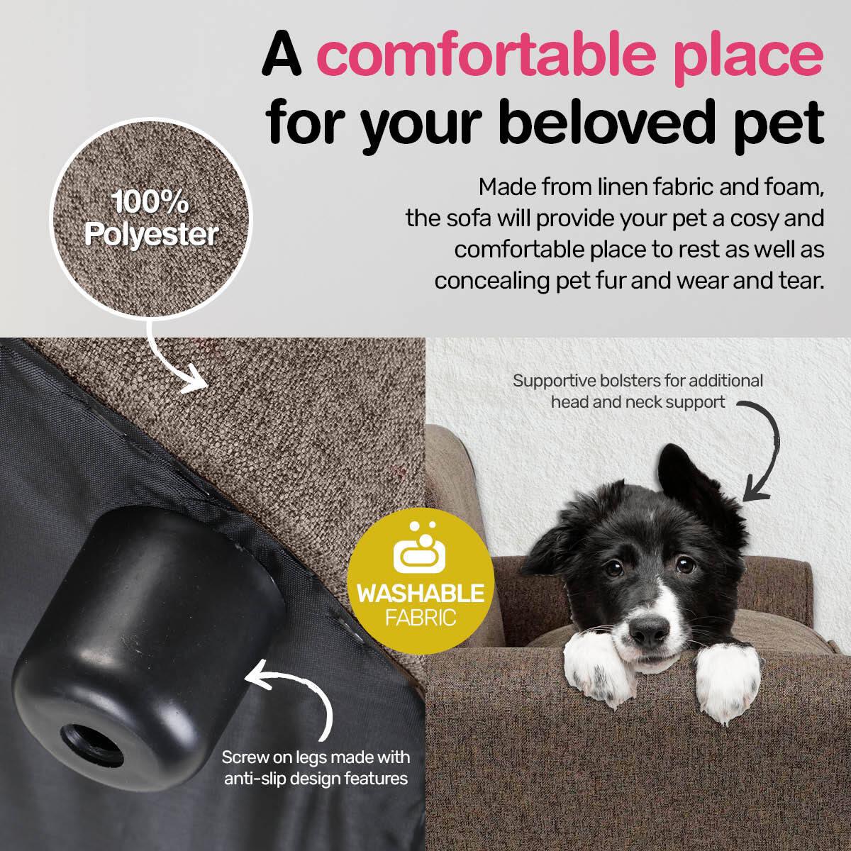 Pet Basic Pet Chair Bed Stylish Luxurious Sturdy Washable Fabric Brown 65cm - John Cootes