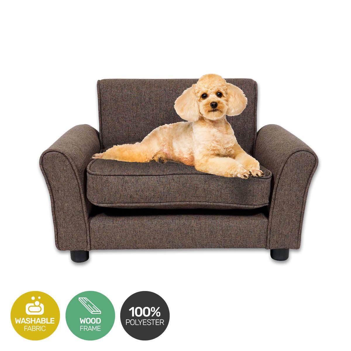 Pet Basic Pet Chair Bed Stylish Luxurious Sturdy Washable Fabric Brown 65cm - John Cootes
