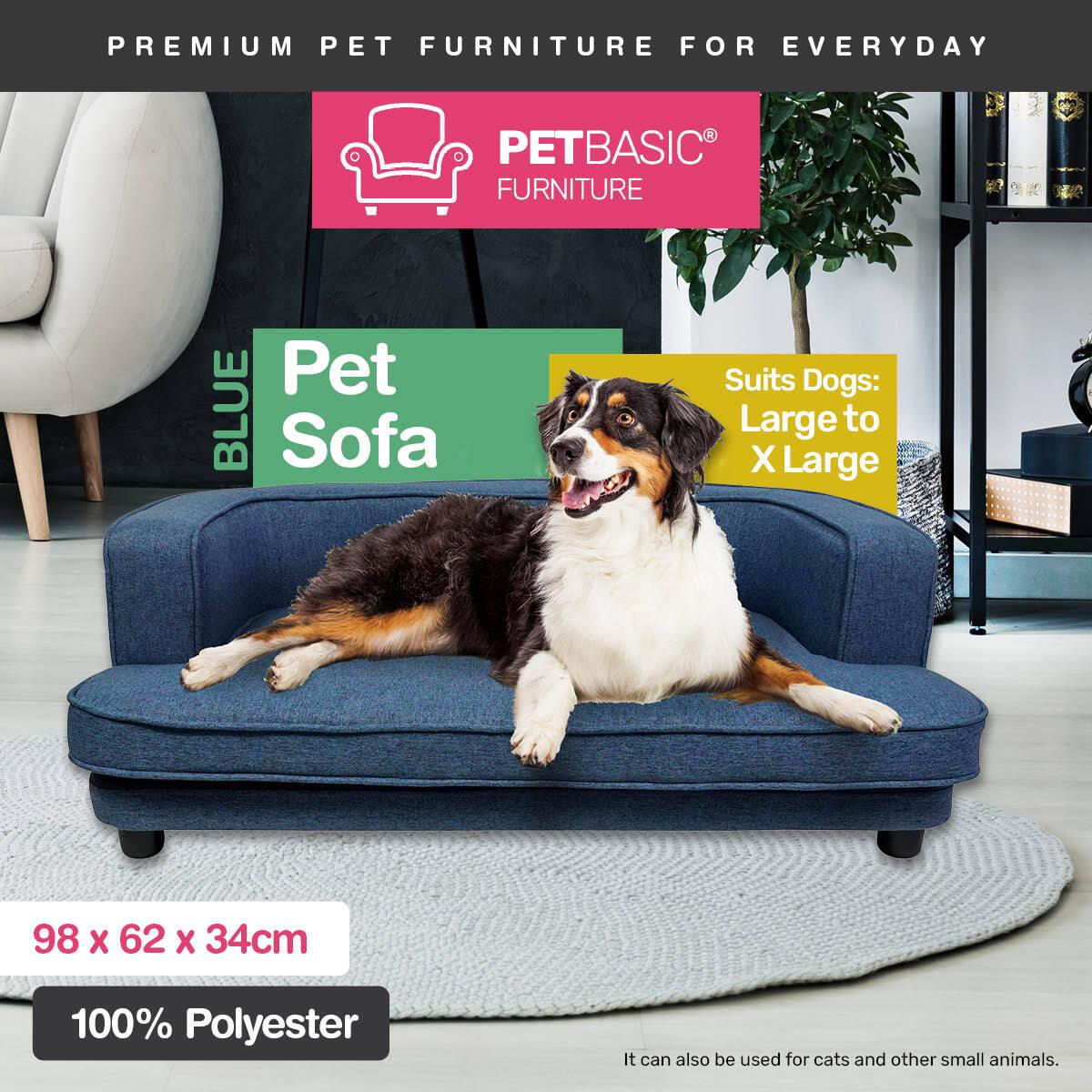 Pet Basic Pet Sofa Bed Stylish Luxurious Sturdy Washable Fabric Blue 98cm - John Cootes