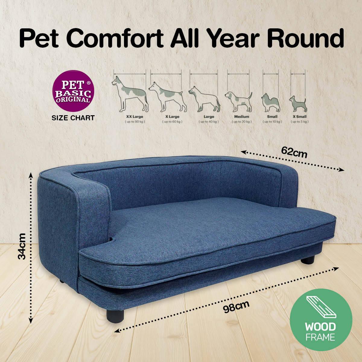 Pet Basic Pet Sofa Bed Stylish Luxurious Sturdy Washable Fabric Blue 98cm - John Cootes