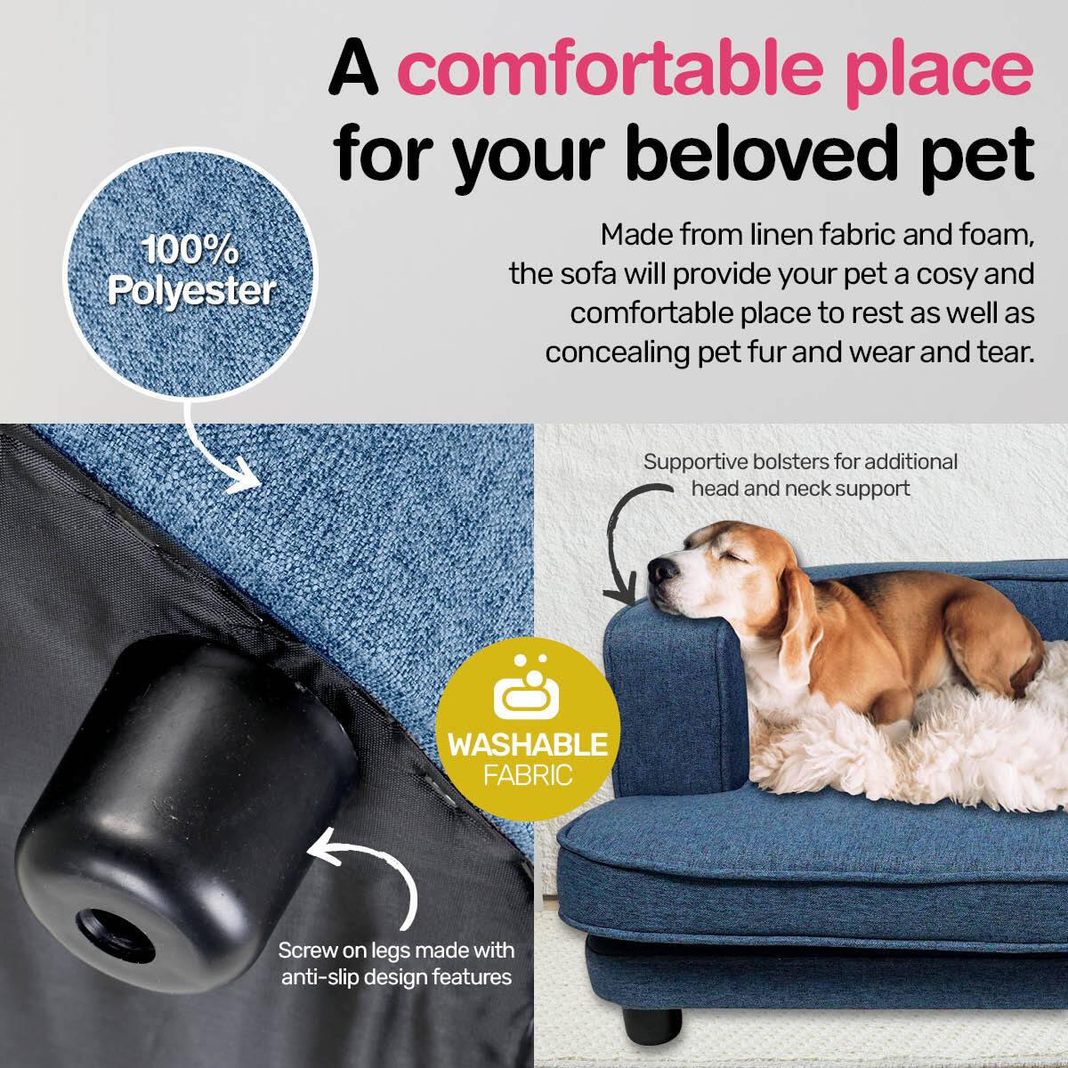 Pet Basic Pet Sofa Bed Stylish Luxurious Sturdy Washable Fabric Blue 98cm - John Cootes