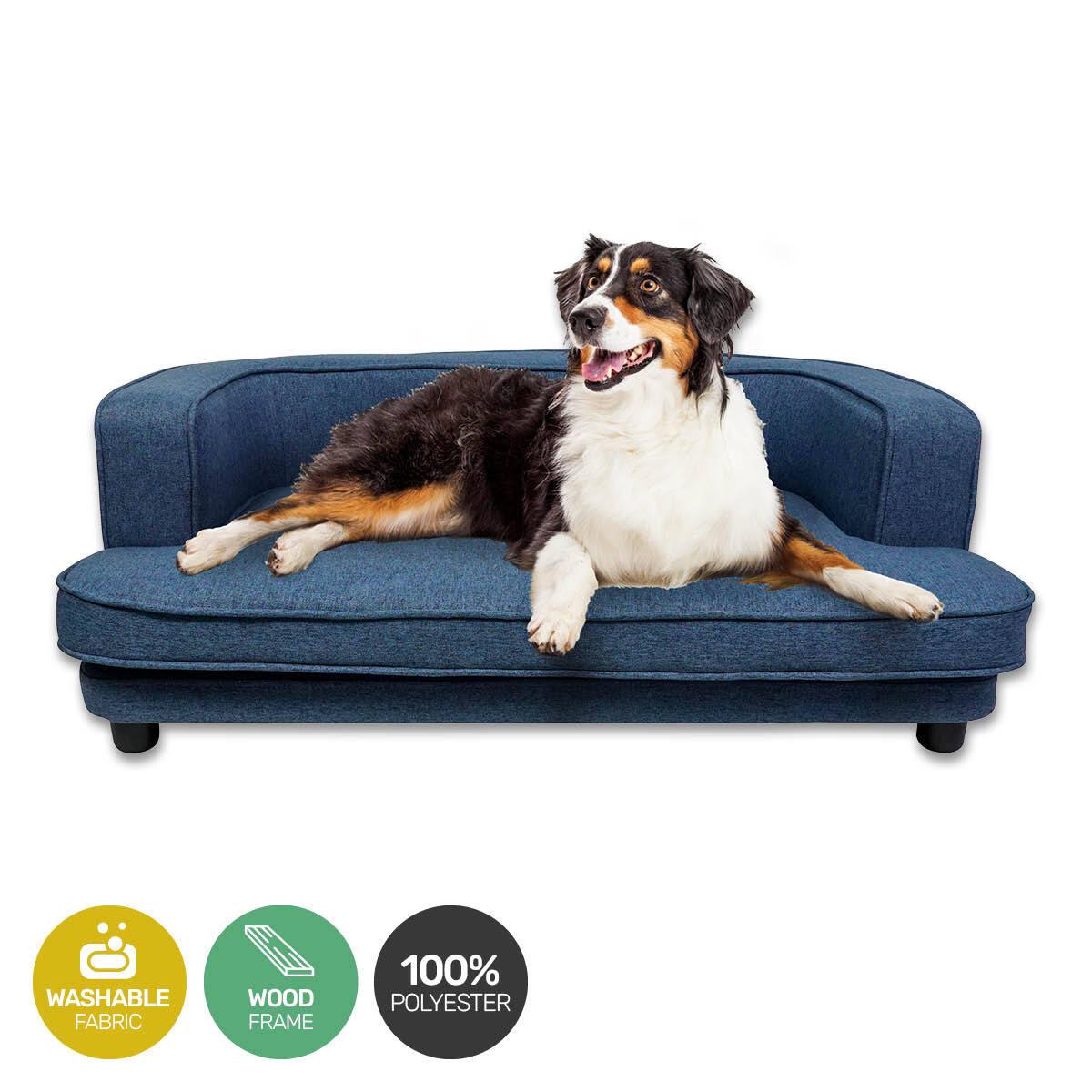 Pet Basic Pet Sofa Bed Stylish Luxurious Sturdy Washable Fabric Blue 98cm - John Cootes