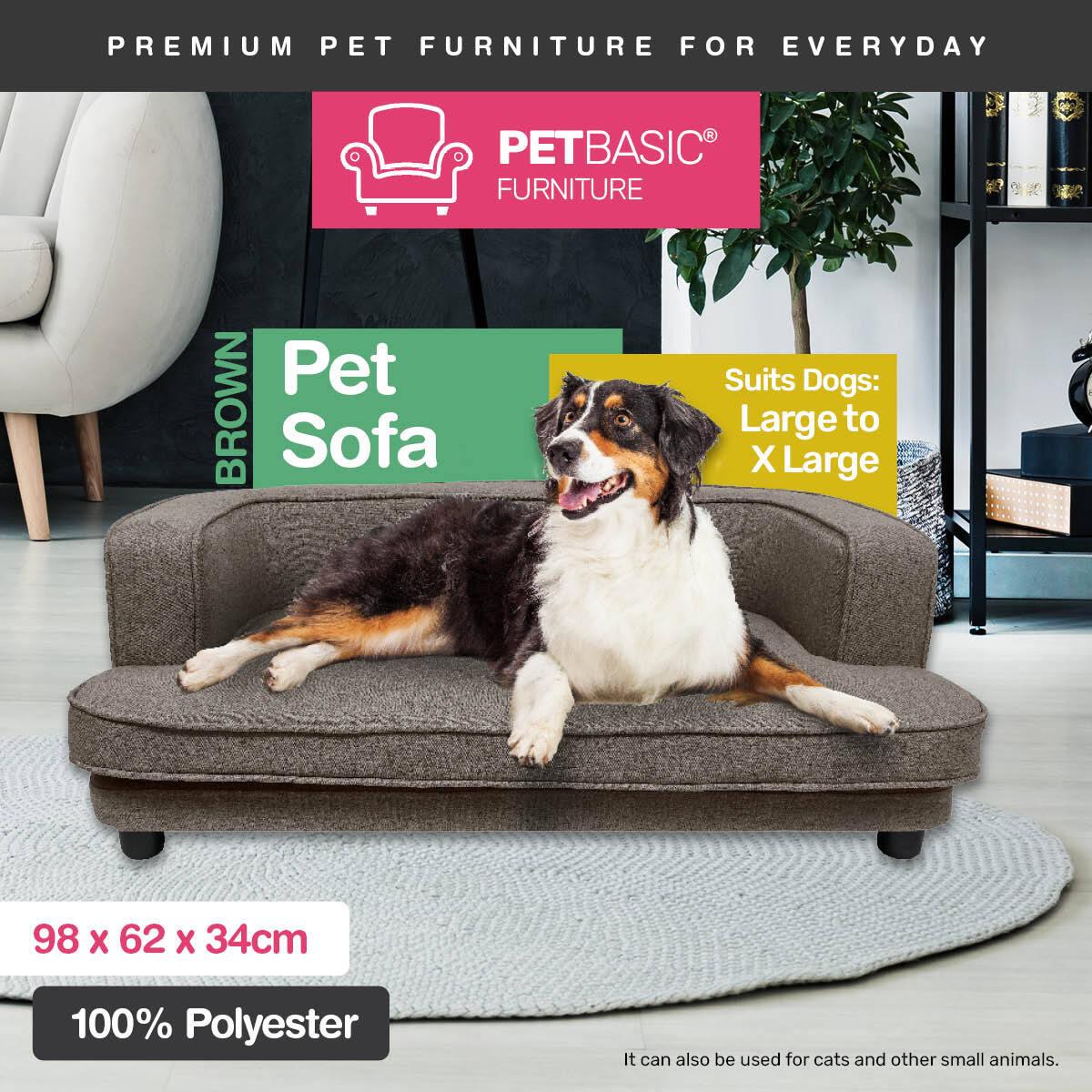 Pet Basic Pet Sofa Bed Stylish Luxurious Sturdy Washable Fabric Brown 98cm - John Cootes