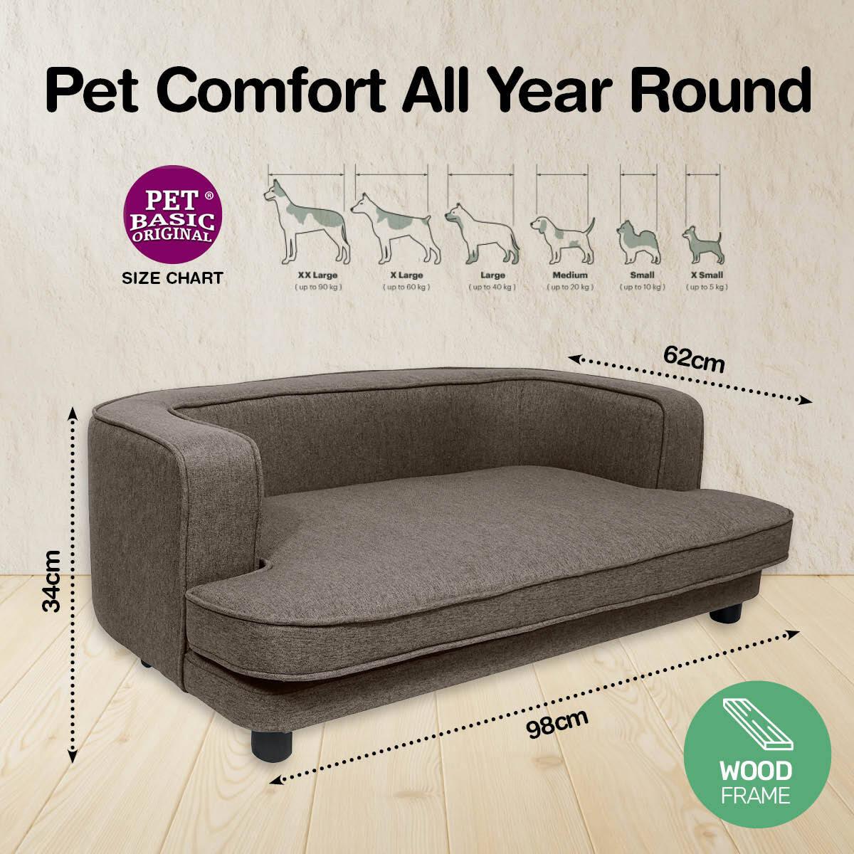 Pet Basic Pet Sofa Bed Stylish Luxurious Sturdy Washable Fabric Brown 98cm - John Cootes