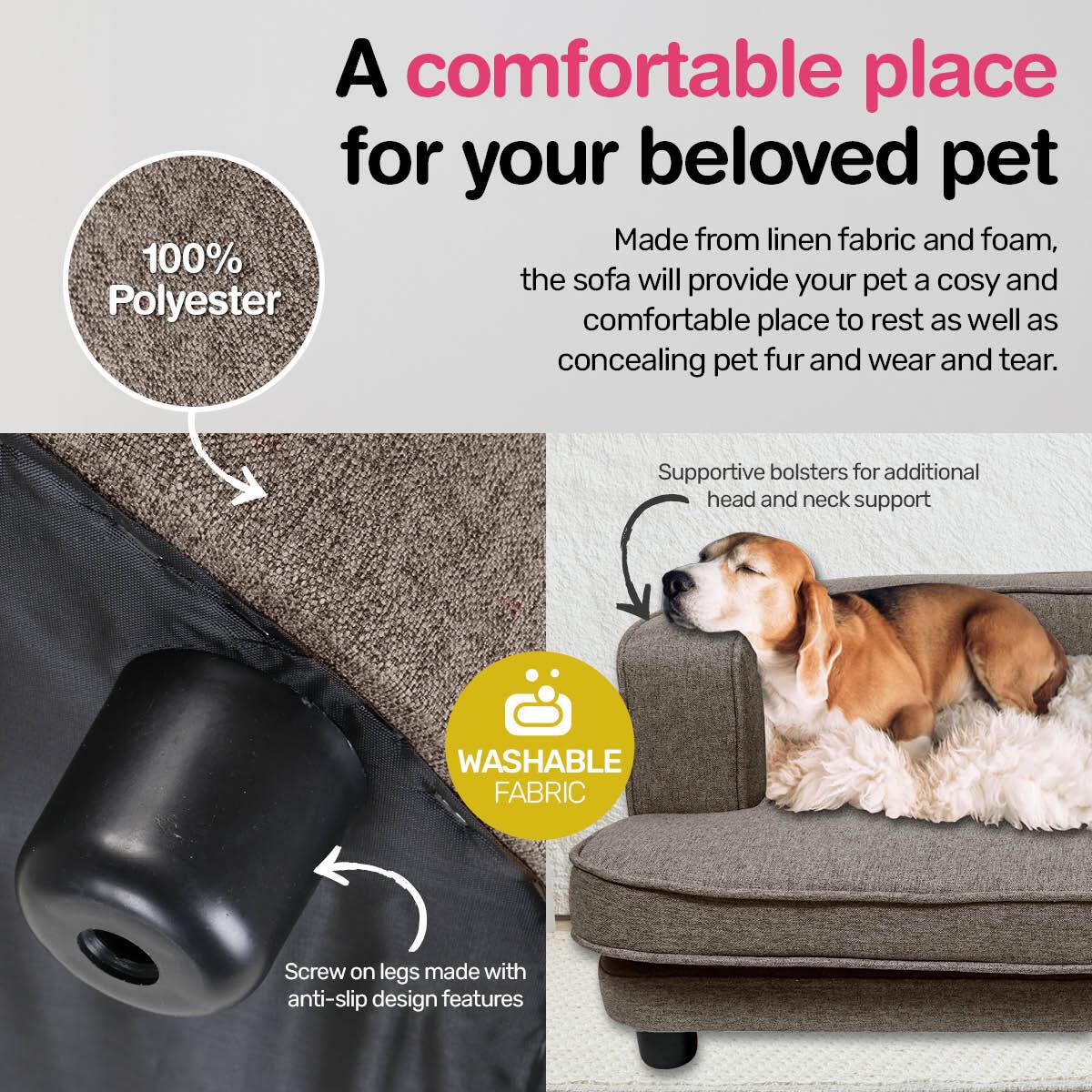 Pet Basic Pet Sofa Bed Stylish Luxurious Sturdy Washable Fabric Brown 98cm - John Cootes