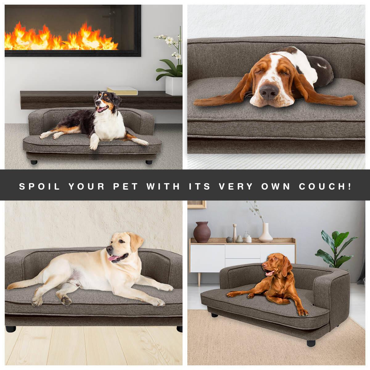 Pet Basic Pet Sofa Bed Stylish Luxurious Sturdy Washable Fabric Brown 98cm - John Cootes