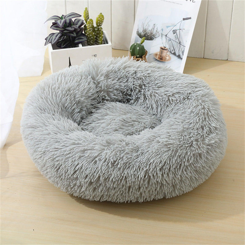 Pet Dog Bed Bedding Warm Plush Round Comfortable Dog Nest Light Grey M 70cm - John Cootes