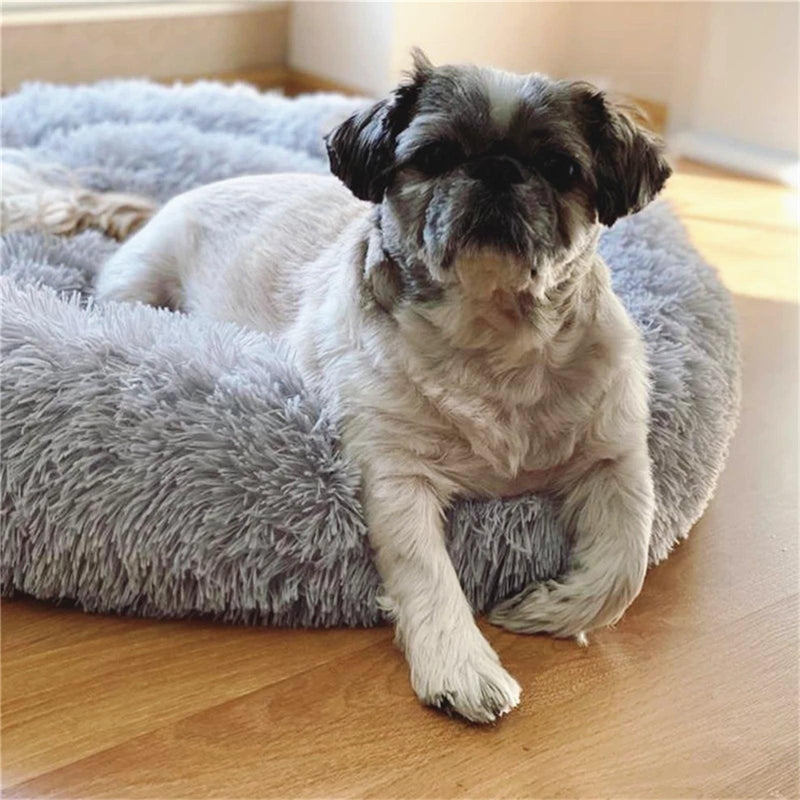 Pet Dog Bed Bedding Warm Plush Round Comfortable Dog Nest Light Grey M 70cm - John Cootes