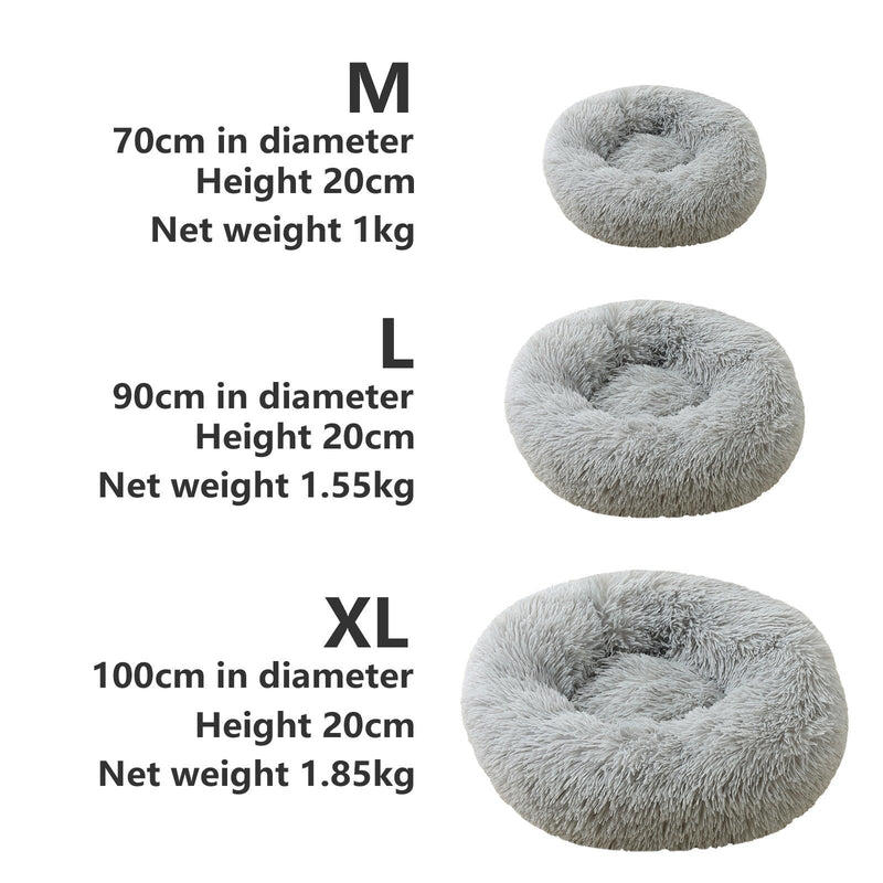 Pet Dog Bed Bedding Warm Plush Round Comfortable Dog Nest Light Grey M 70cm - John Cootes