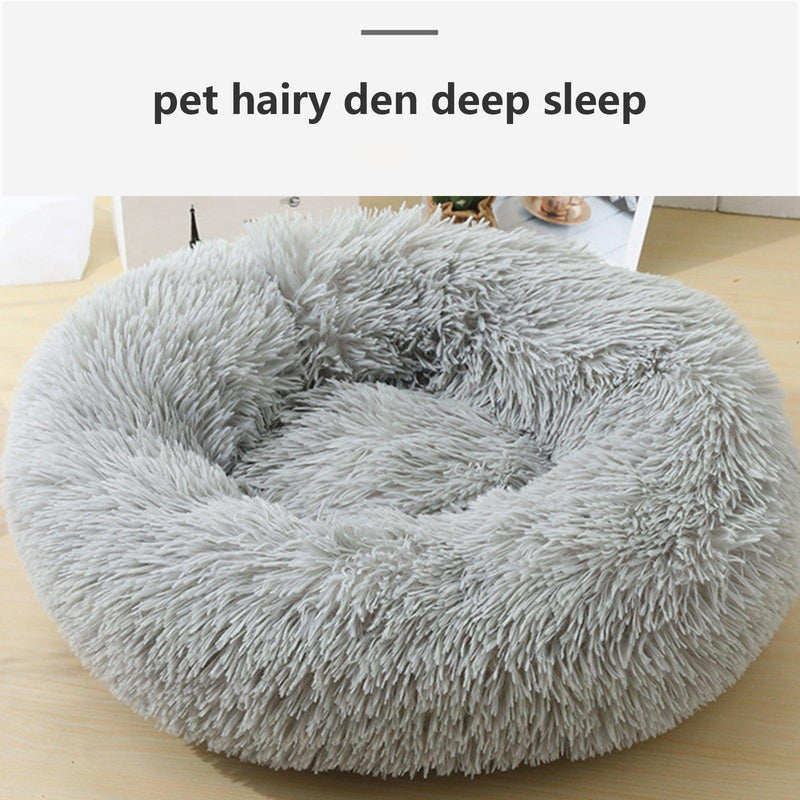 Pet Dog Bed Bedding Warm Plush Round Comfortable Dog Nest Light Grey M 70cm - John Cootes