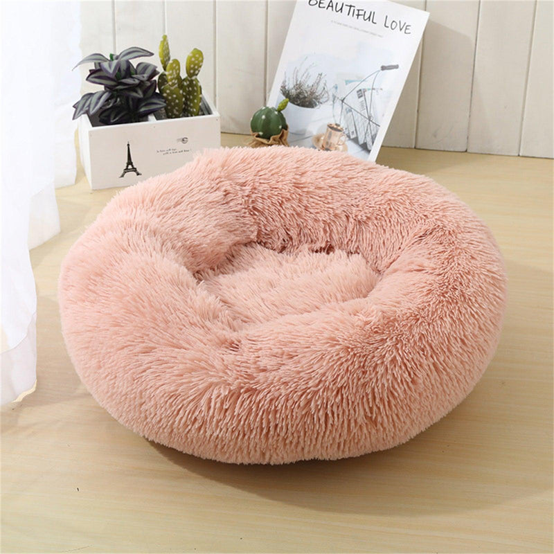 Pet Dog Bedding Warm Plush Round Comfortable Nest Comfy Sleeping kennel Pink Large 90cm - John Cootes