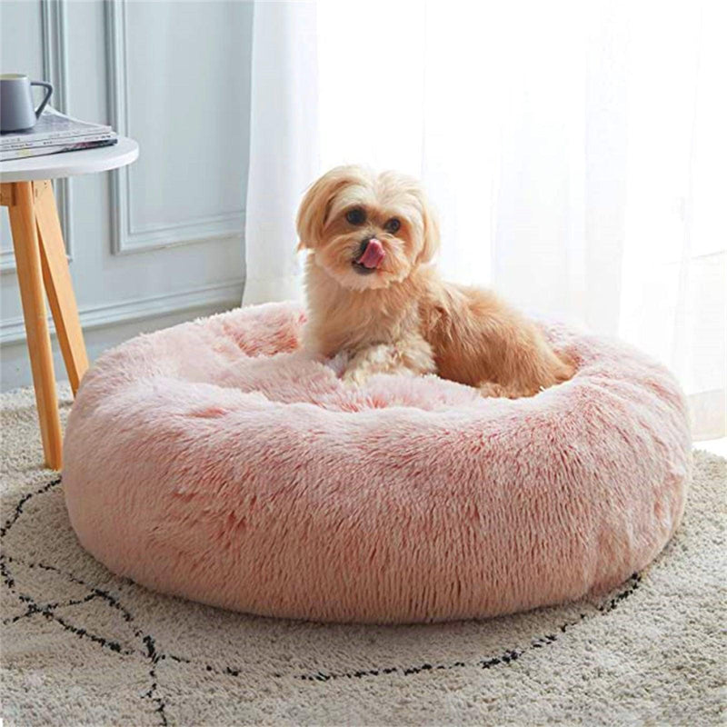 Pet Dog Bedding Warm Plush Round Comfortable Nest Comfy Sleeping kennel Pink Large 90cm - John Cootes