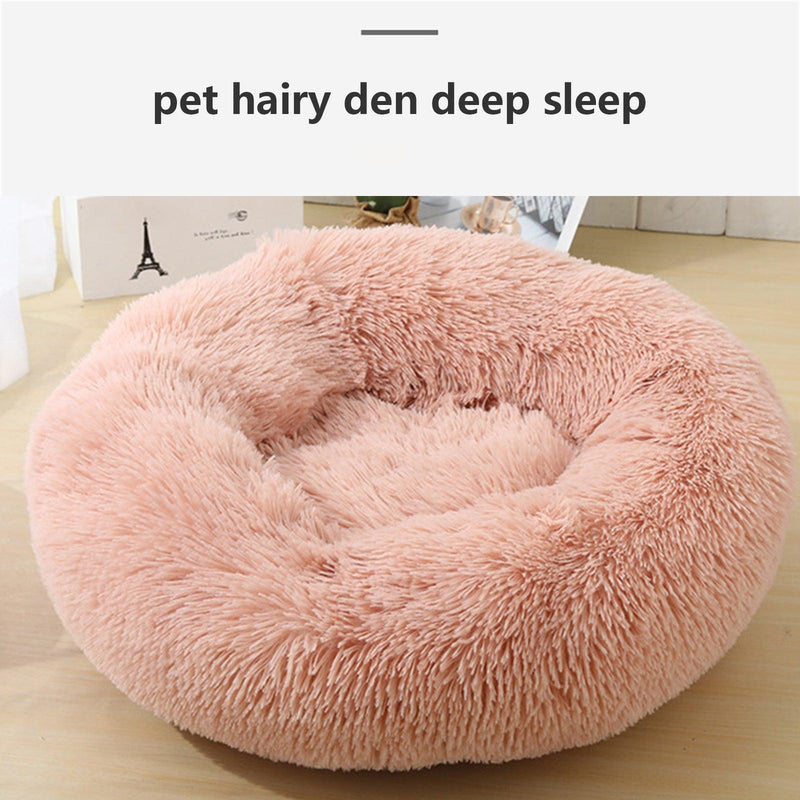 Pet Dog Bedding Warm Plush Round Comfortable Nest Comfy Sleeping kennel Pink Large 90cm - John Cootes