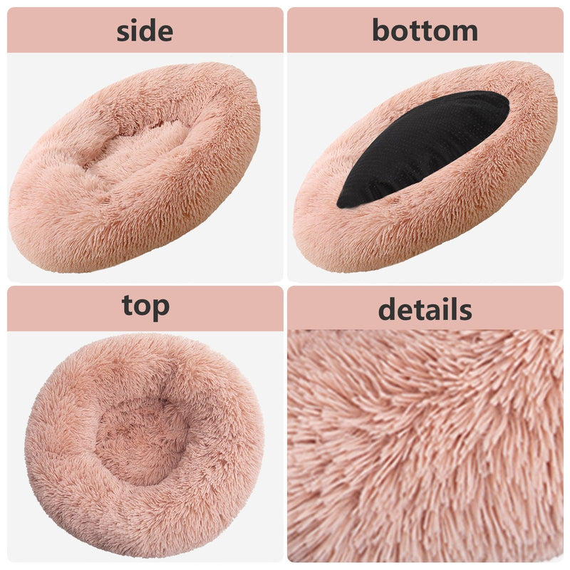 Pet Dog Bedding Warm Plush Round Comfortable Nest Comfy Sleeping kennel Pink Large 90cm - John Cootes