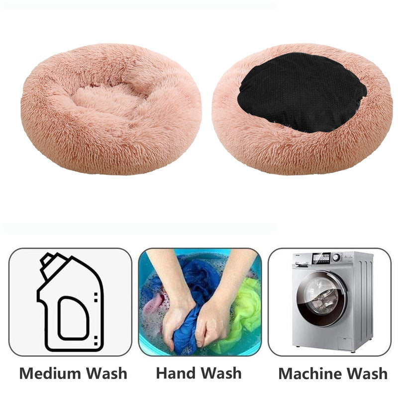 Pet Dog Bedding Warm Plush Round Comfortable Nest Comfy Sleeping kennel Pink Large 90cm - John Cootes