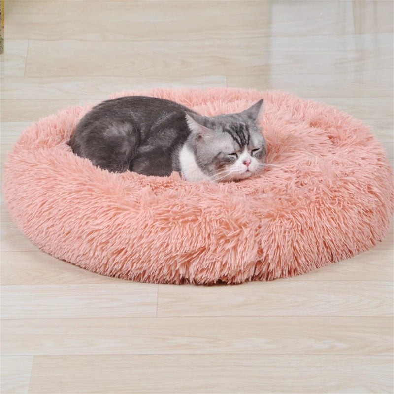 Pet Dog Bedding Warm Plush Round Comfortable Nest Comfy Sleeping kennel Pink Large 90cm - John Cootes