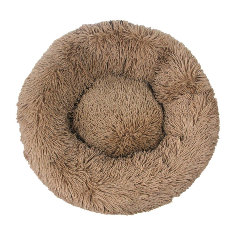 Pet Dog Bedding Warm Plush Round Comfortable Nest Sleeping kennel Coffee M 70cm - John Cootes