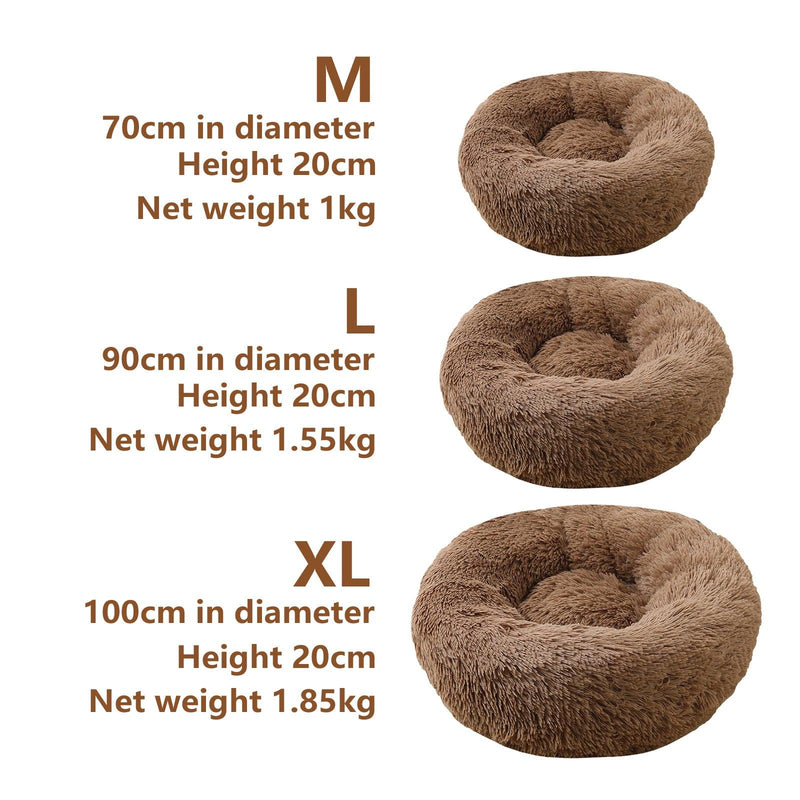 Pet Dog Bedding Warm Plush Round Comfortable Nest Sleeping kennel Coffee M 70cm - John Cootes