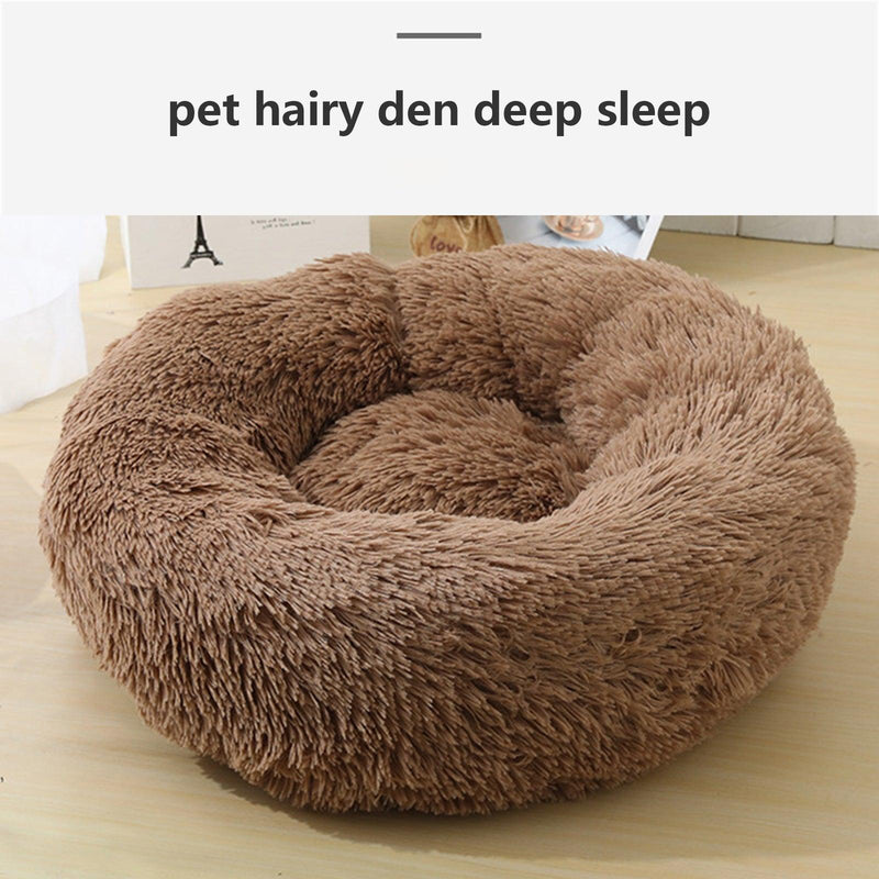 Pet Dog Bedding Warm Plush Round Comfortable Nest Sleeping kennel Coffee M 70cm - John Cootes