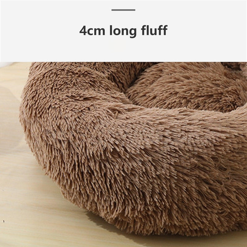 Pet Dog Bedding Warm Plush Round Comfortable Nest Sleeping kennel Coffee M 70cm - John Cootes