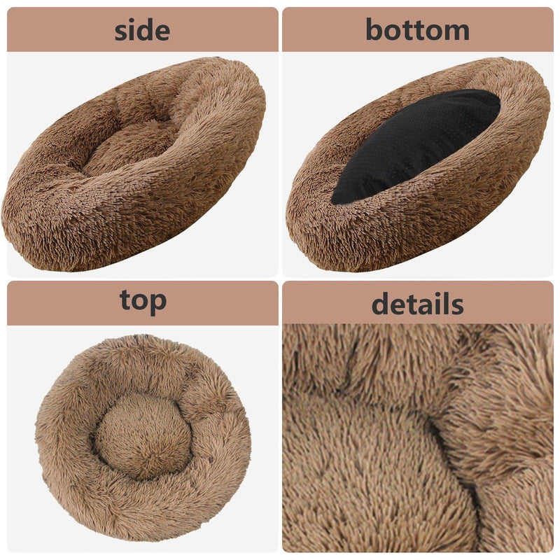 Pet Dog Bedding Warm Plush Round Comfortable Nest Sleeping kennel Coffee M 70cm - John Cootes