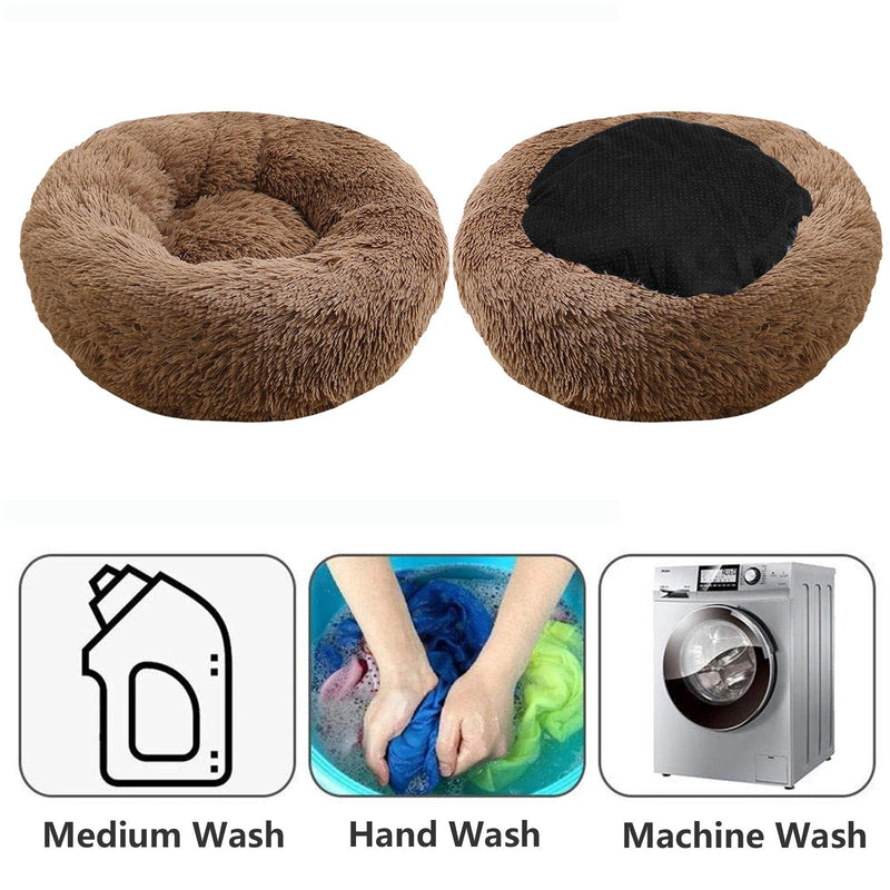 Pet Dog Bedding Warm Plush Round Comfortable Nest Sleeping kennel Coffee M 70cm - John Cootes