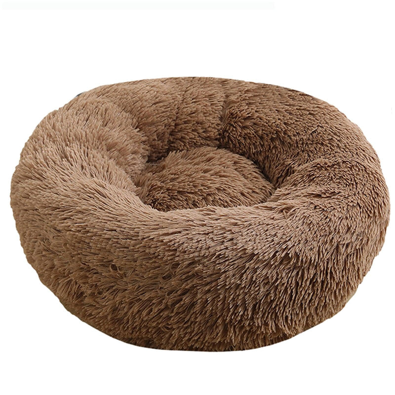 Pet Dog Bedding Warm Plush Round Comfortable Nest Sleeping kennel Coffee M 70cm - John Cootes