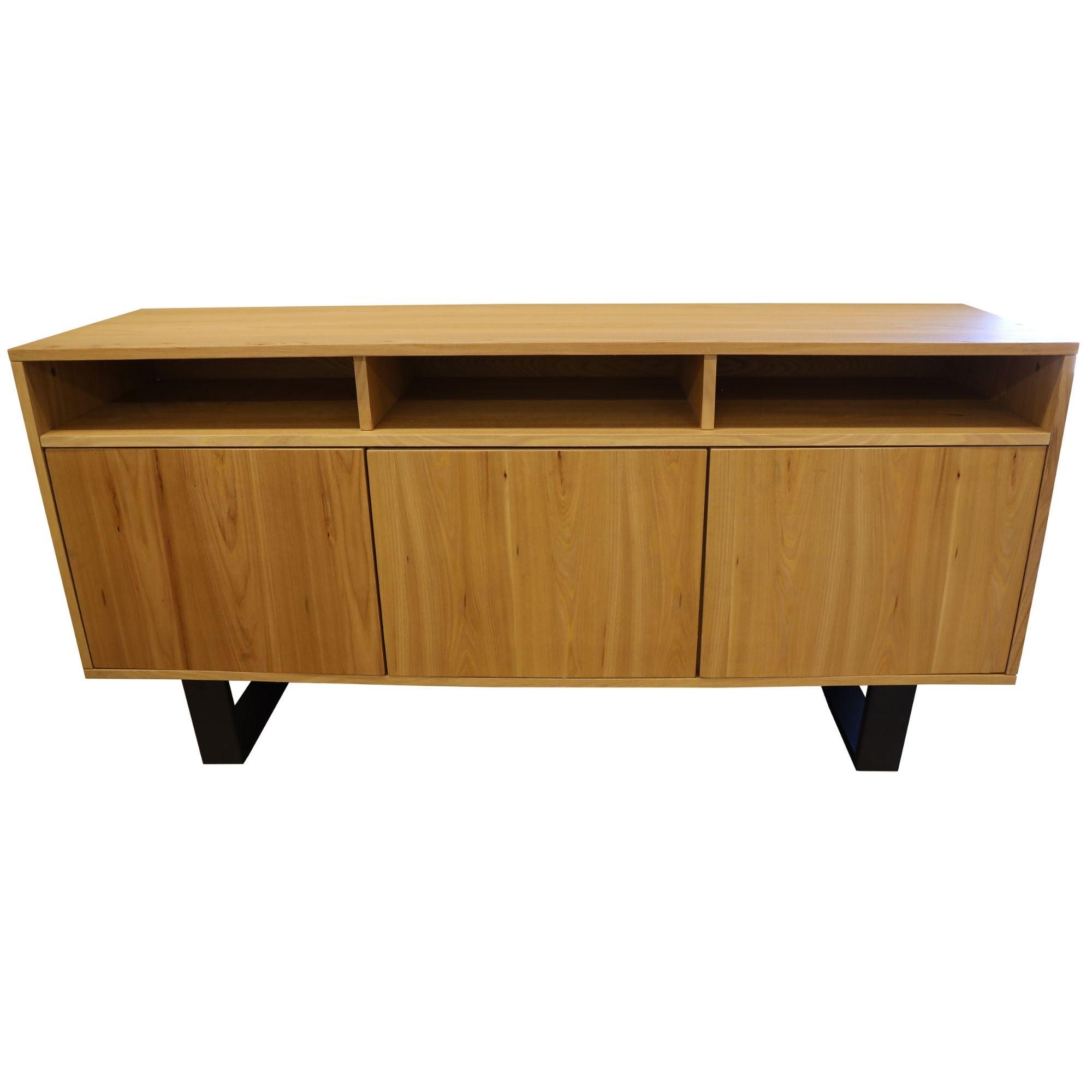 Petunia Buffet Table 160cm 3 Door 3 Niche Elm Timber Wood Metal Leg - Natural - John Cootes
