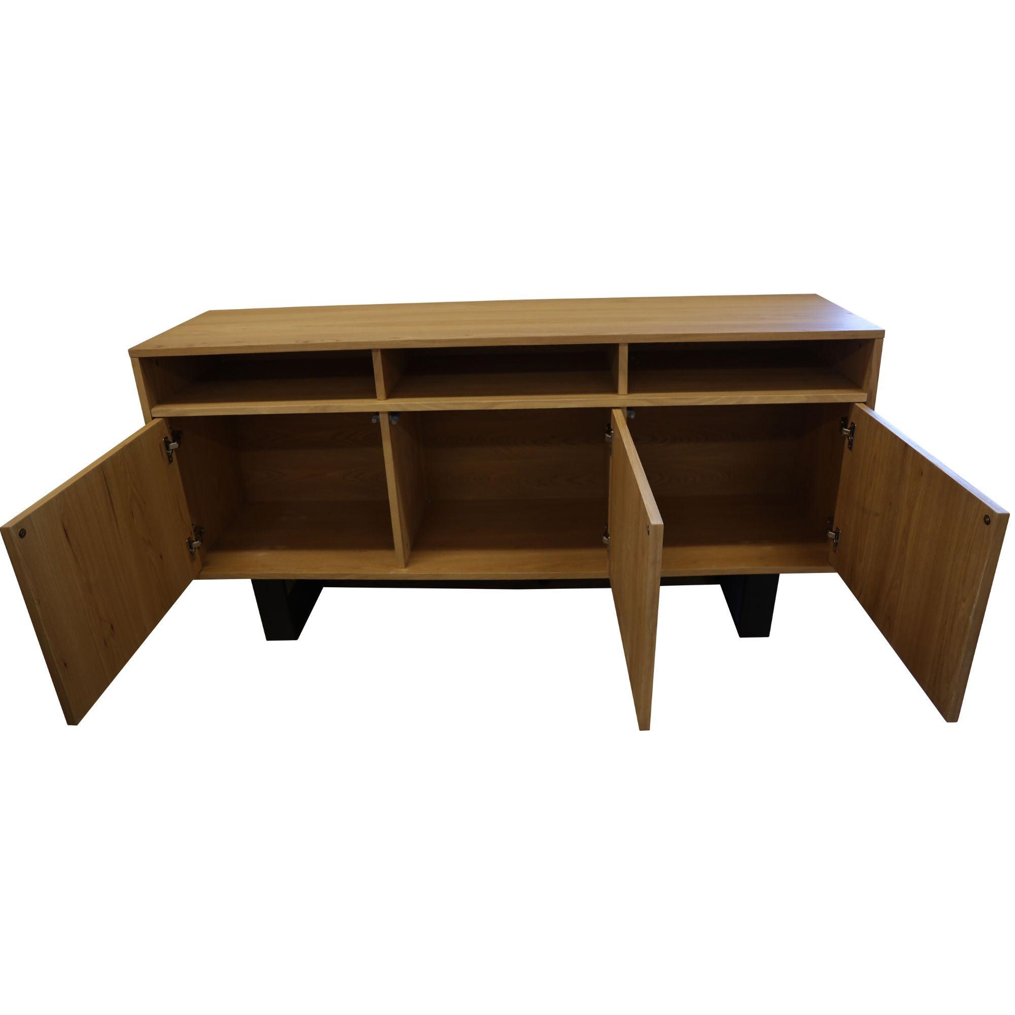 Petunia Buffet Table 160cm 3 Door 3 Niche Elm Timber Wood Metal Leg - Natural - John Cootes