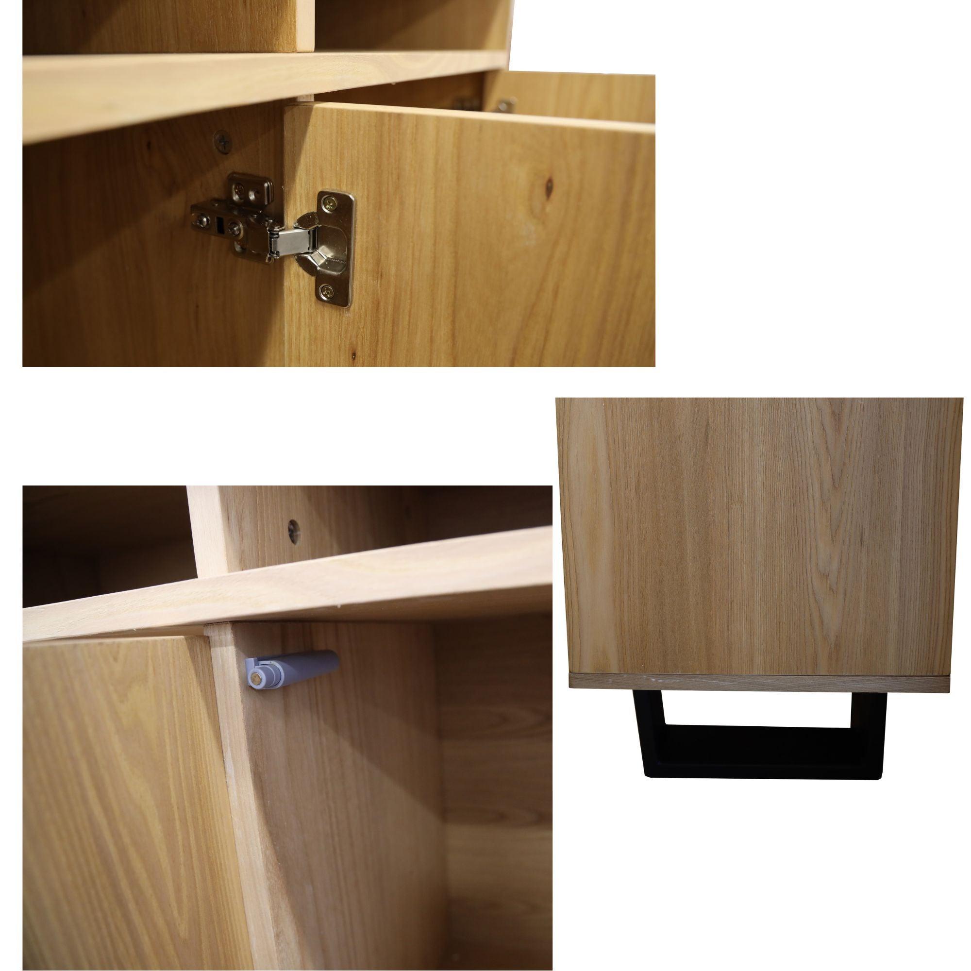 Petunia Buffet Table 160cm 3 Door 3 Niche Elm Timber Wood Metal Leg - Natural - John Cootes