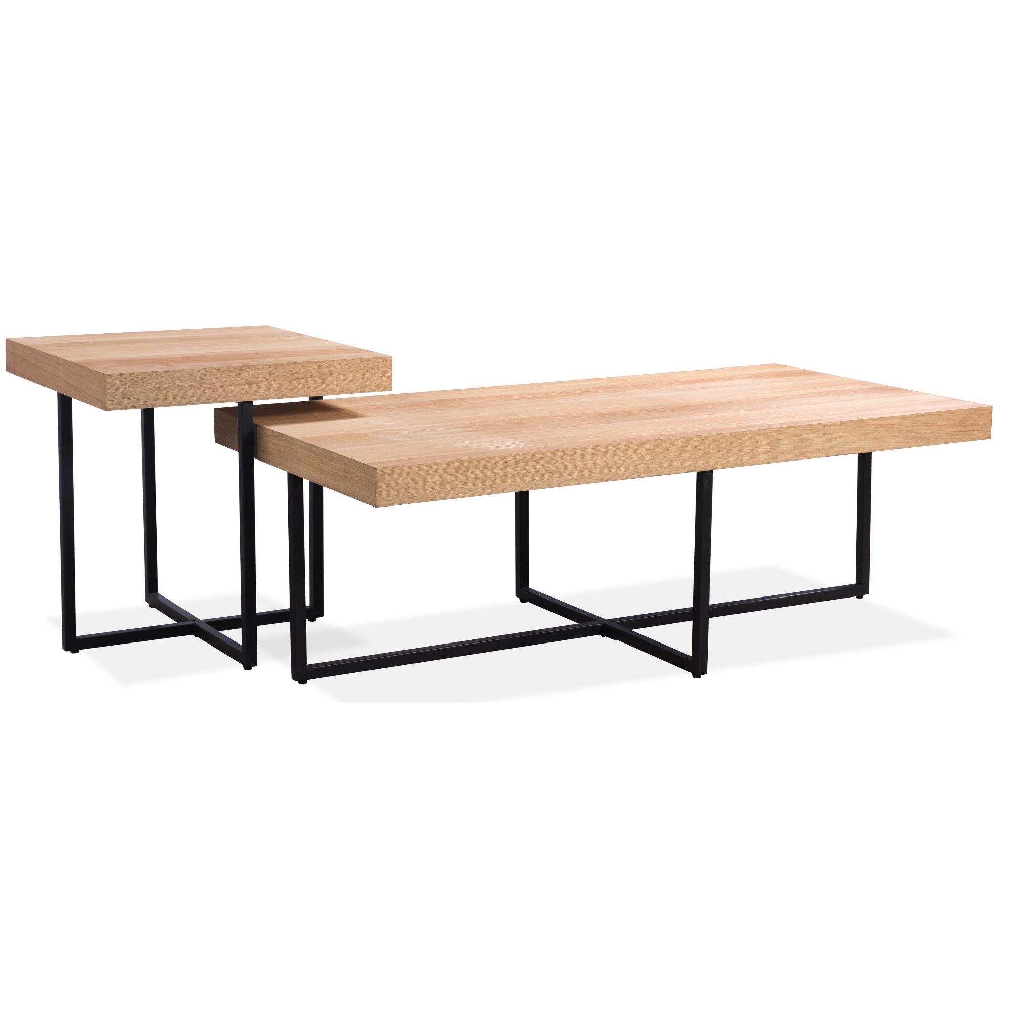 Petunia Lamp Sofa Side Table 50cm Elm Timber Wood Black Metal Leg - Natural - John Cootes