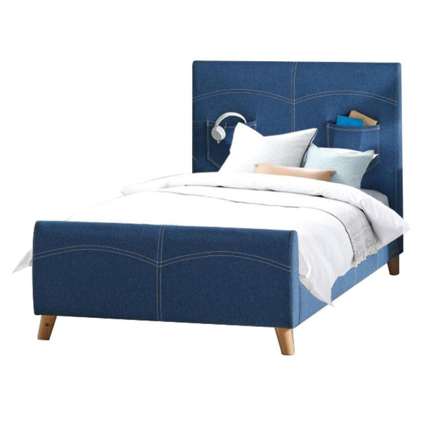 Phlox Kids Child Single Bed Fabric Upholstered Children Kid Timber Frame - Denim - John Cootes