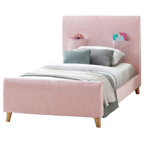 Phlox Kids King Single Bed Fabric Upholstered Children Kid Timber Frame - Pink - John Cootes