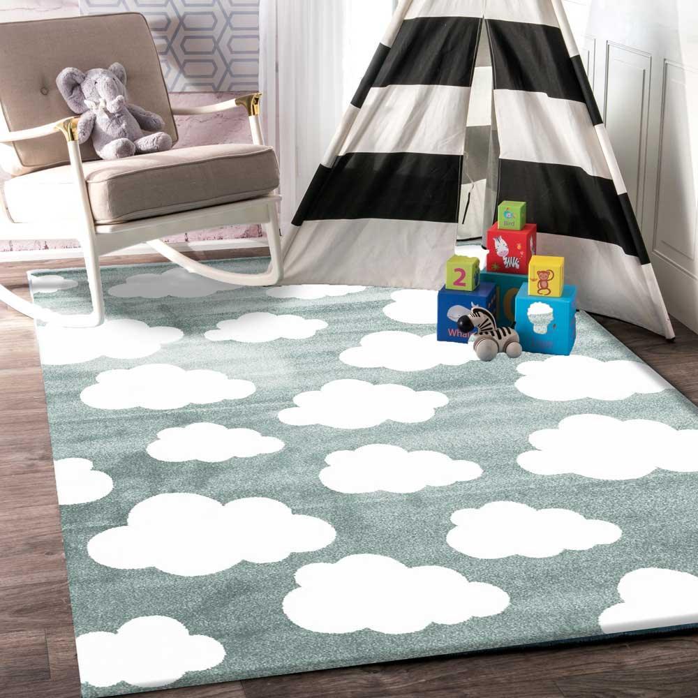 Piccolo Aqua White Cloud Kids Rug 120x170cm - John Cootes