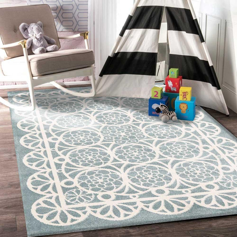 Piccolo Aqua White Doily Kids Rug 120x170cm - John Cootes