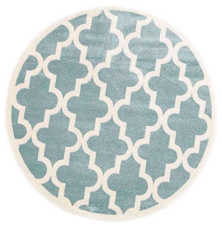 Piccolo Aqua White Lattice Pattern Kids Rug 133x133cm Round - John Cootes